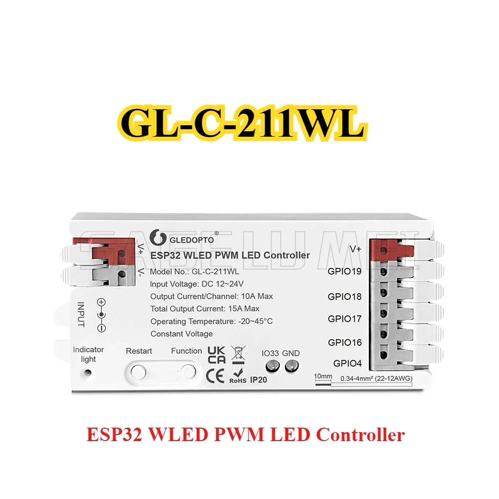 SAGE LU MEI GL-C-211WL/GL-RC-001WL App für RGBCCT RGBW RGB WWCW CCT Dimmer ESP32 PWM WLED LED Controller 5 Modi in 1 DC12-24V WiFi GLEDOPTO 4