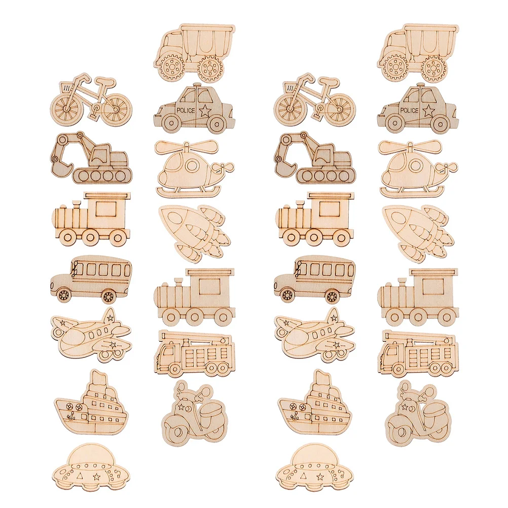 100 قطعة من قطع المركبات الخشبية غير المكتملة، سطح أملس، لوحة يدوية ذاتية الصنع، ديكور، أشكال نقل، دراجة قطار #6