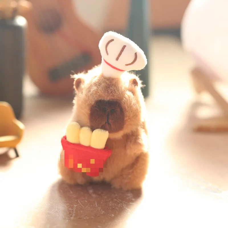 Stuffed Animals Plush Capybara Keychain Kawaii Exquisite Soft Chef's Hat Creative Brithday Gift for Best Friend or Children