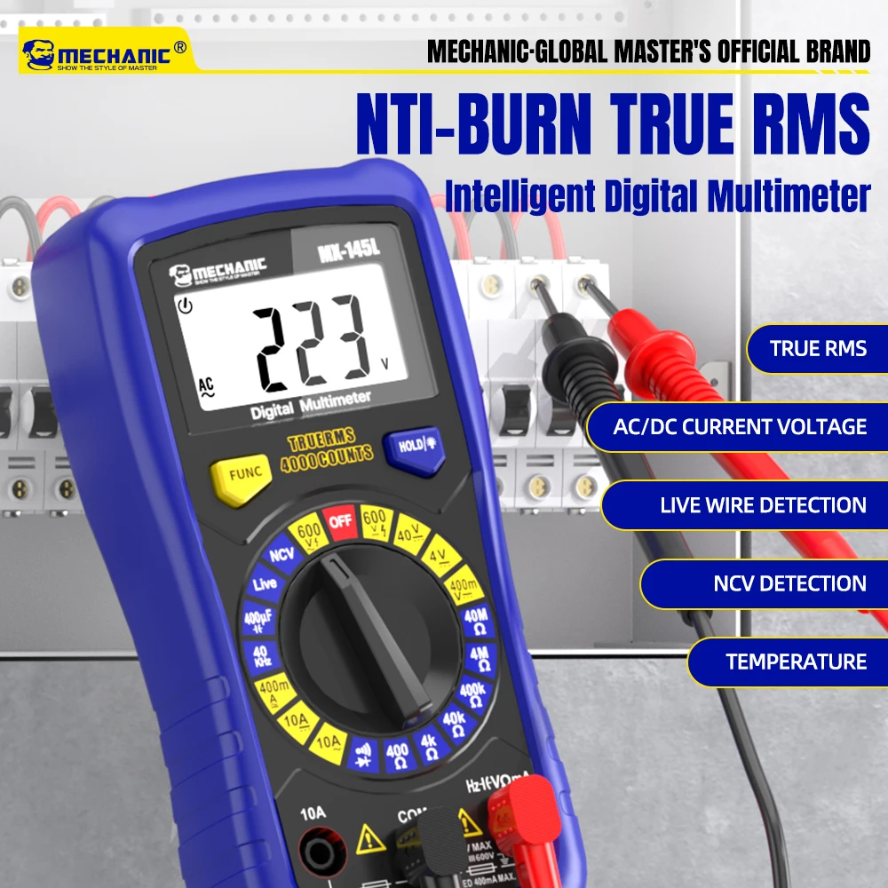 

MECHANIC Smart Digital Multimeter True RMS AC/DC Voltage Resistance Capacitance Tester with Backlit LCD Intelligent Anti-Burn
