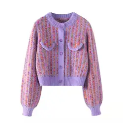 Women's French Short Sweater Cardigan Jacket, Imitation Mink Fleece Knitwear Tops, Sweet Wind O-Neck Knitted Coats, New, 2024