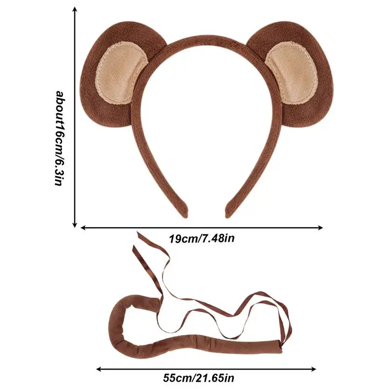 Monkey Costumes Set Animal Ears and Tail Set Monkey Fancy Dress Accessories Plush Ears Headband Halloween Cosplay Props