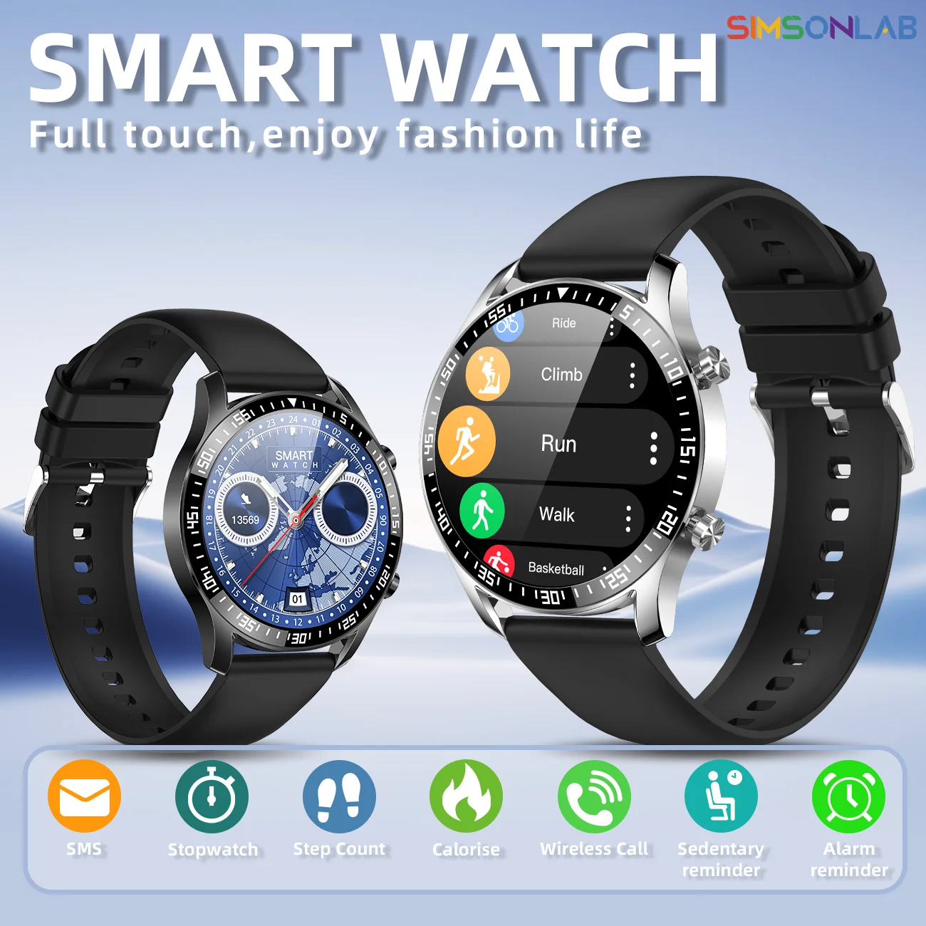 

SIMSONLAB Brand Smartwatch 1.5 HD Screen Wireless Call AI Voice Assistant Multiple Sport/Menus Fitness Records Outdoor Watch Men