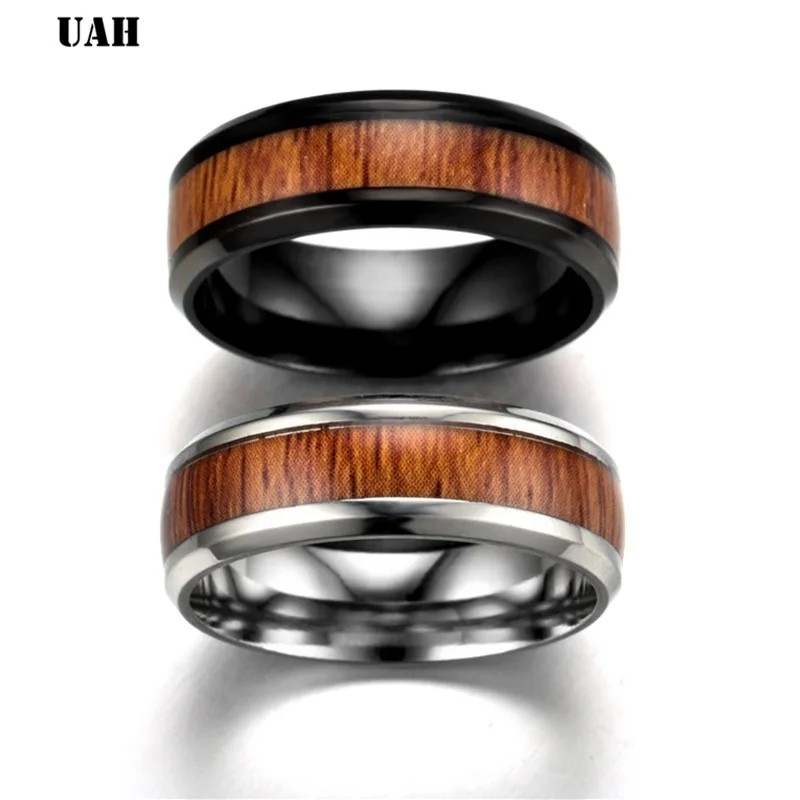 UAH Wood Grain Polishing Men Rings Middle 100% Tungsten Carbide Wedding Bands Multi-size Anillos para hombres Pierscienie