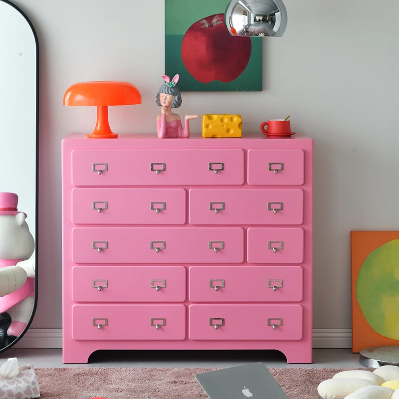 

Drawer chest chest bedroom living room storage storage cabinet solid wood porch dining side cabinet pink