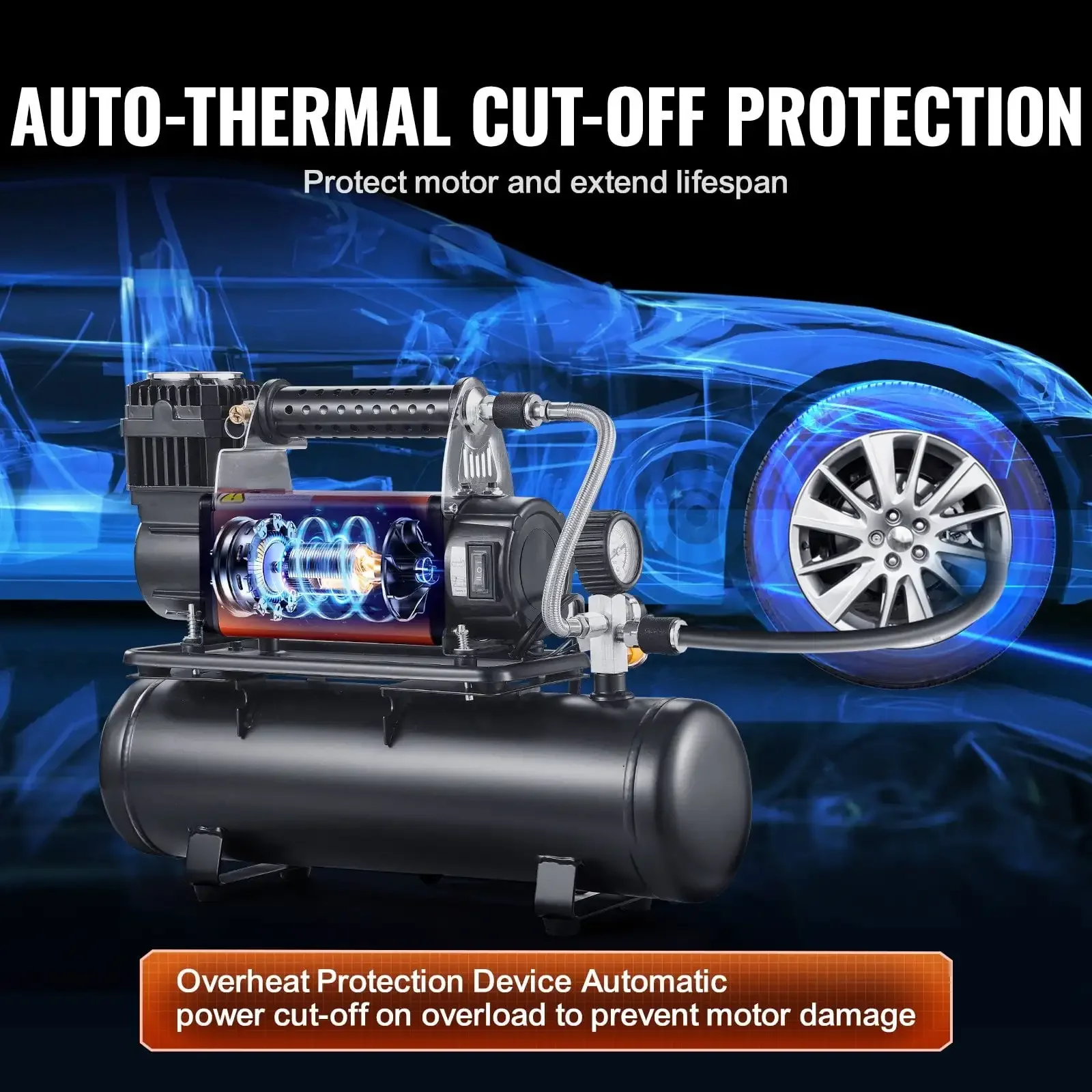 Heavy Duty Air Compressor  6L Tank 6.35CFM Portable Tire Inflator 150PSI