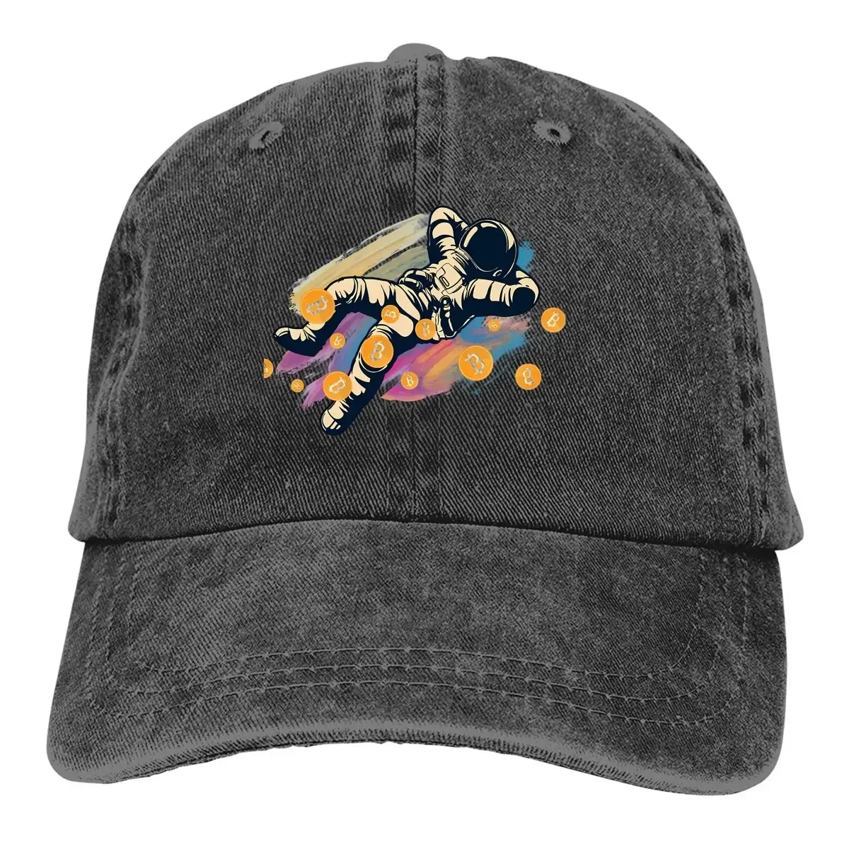 Funny Astronaut Bitcoin Multicolor Hat Peaked Women's Cap Lying Down Personalized Visor Protection Hats