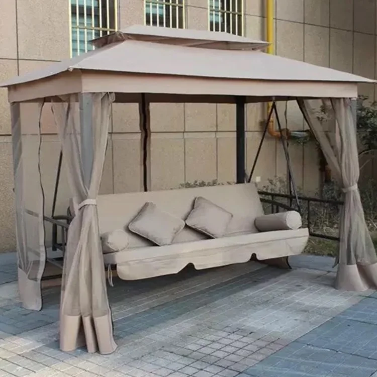 

Outdoor double swing, household balcony hanging chair villa courtyard shading swing, outdoor rainproof wrought iron swing