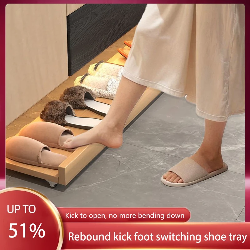Under Shoe Cabinet Bottom Pull Out Kick Drawer Hidden Storage Tray For Entryway Shoe Organizer With Smooth Sliding Rails
