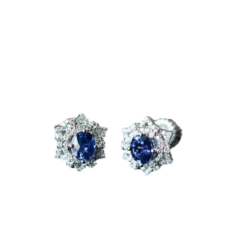 Deep Blue Sparkling Gemstone Flower Earings Stud Silver Inlaid Crystal Light Luxury Earrings for Women Exquisite Charms Jewelry