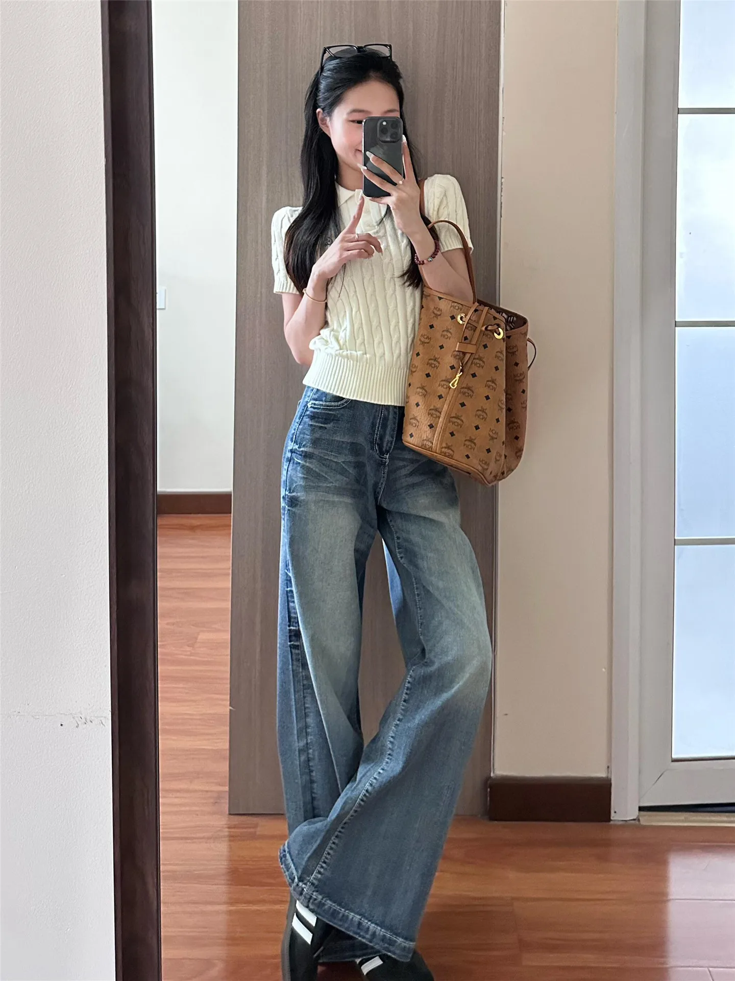 

American Retro Wide Leg Denim Jeans Women's Spring Autumn Loose Drapey Tall Extended Design Sensation Floor Length Pants