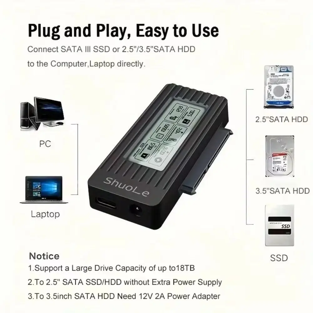 Digital Display USB 3.2 To Sata Adapter Digital Screen Display USB3.0 Hard Drive Converter Converter Cable External Use