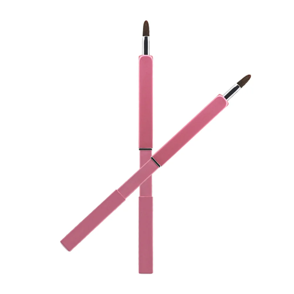 Escova labial retrátil, fibra de nylon rosa, ferramenta de maquiagem portátil para viagens, tubo de metal leve, aplicação suave, escova labial prática