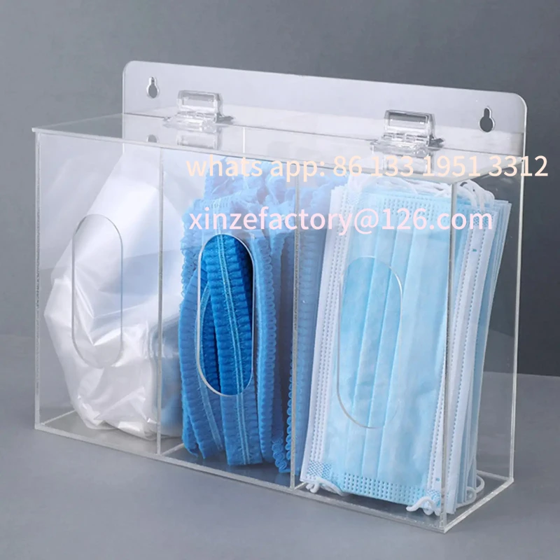 

Customizable Acrylic Gloves Dispenser Holder Station Organizer Wall Mount Glove Rack for Mask Earplugs Beard Covers Shoe