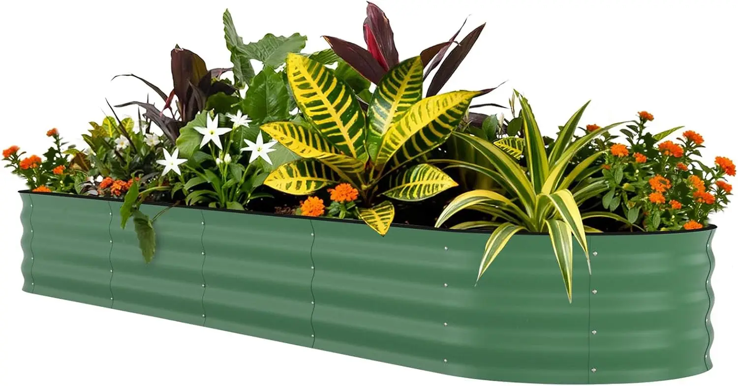 

8x2x1.5 ft Galvanized Raised Garden Bed - 18“ Tall Metal Planter Box for Vegetables, Flowers, Herbs, Rust-Resistant Out