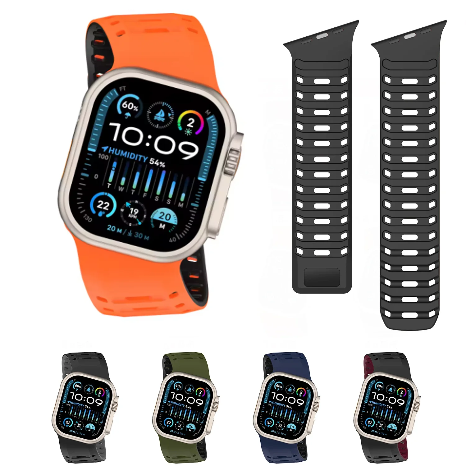 Bracelet en silicone à design incliné pour Apple Watch Band Ultra 49mm 44mm 45mm 46mm, bracelet magnétique pour iWatch Series 11 10 9 8 7 SE Ultra 2