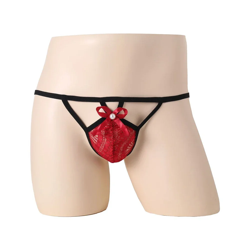 Men Mini G-String Lace T-back Thongs Male Breathable Tiny Pouch Underwear Soft Open Butt Underpants Erotic Lingerie