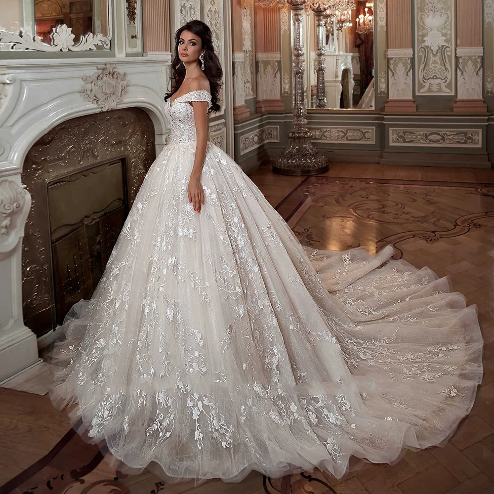 Abiti Da Sposa di lusso abiti Da Sposa con spalle scoperte Sexy con spalle scoperte abiti Da Sposa con perline applique con scollo a V abiti Ve Noiva Fl