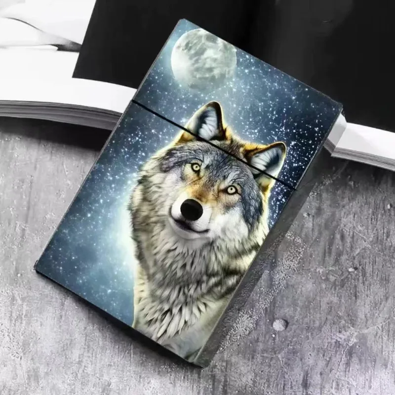 Personalisierte Zigarettenbox mit Mächtigem Wolfskopf, Große Kapazität für 20 Zigaretten, Versiegelte Aufklappbare Zigarettenschachtel für Männer und Frauen, Raucherzubehör