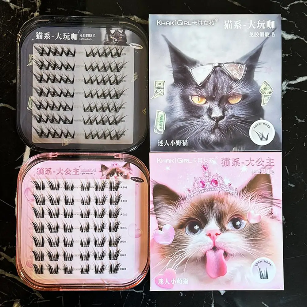 Ciglia finte serie gatto ragazza kaki senza colla principessa simulazione naturale pigro manga singolo cluster segmentato ciglia finte spesse