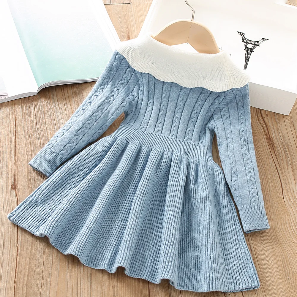 Girls Dress Winter Knitting Sweater Dress Autumn Long Sleeve Princess Dress Vestidos Warm Toddler Girl Clothes Kids Clothing