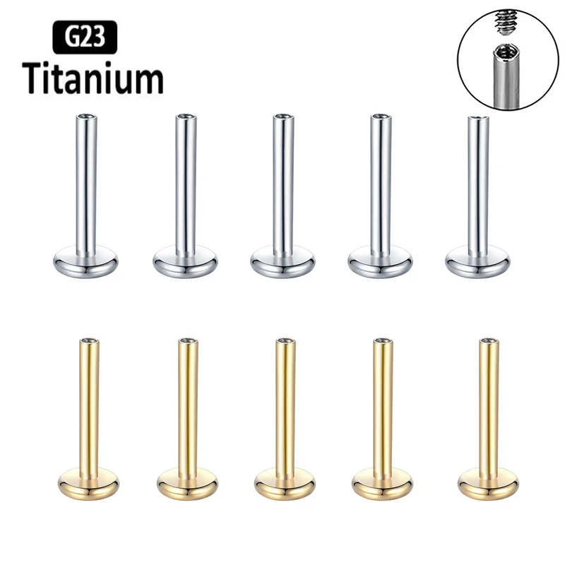 

10PC G23 Titanium Labret Stud Earrings Rod Internal Thread Plug Septum Ear Lip Nose Piercing Tragus Body Jewelry Accessories 16G