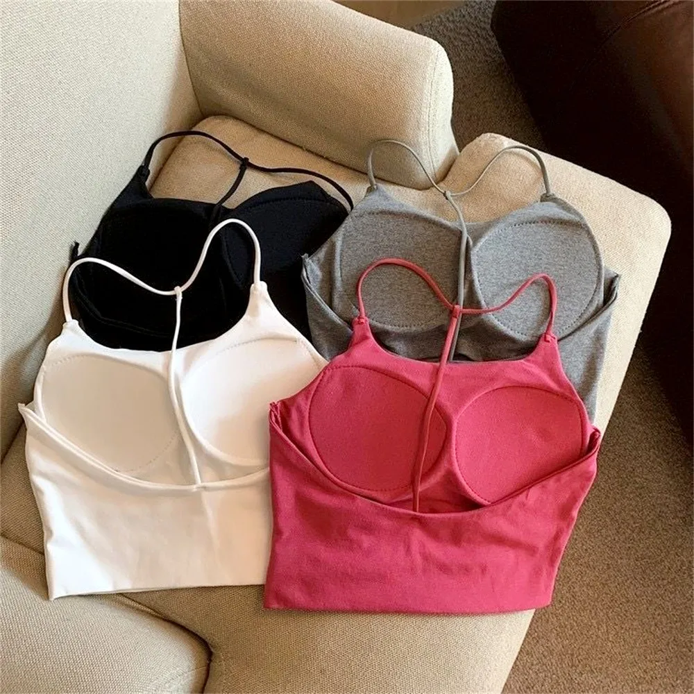 Women\'s Short Halter Sleeveless Crop Top Girls Sexy Wrapped Bras Underwear Tank Camisole Basic T-shirt Vest Lingerie Yoga Tops