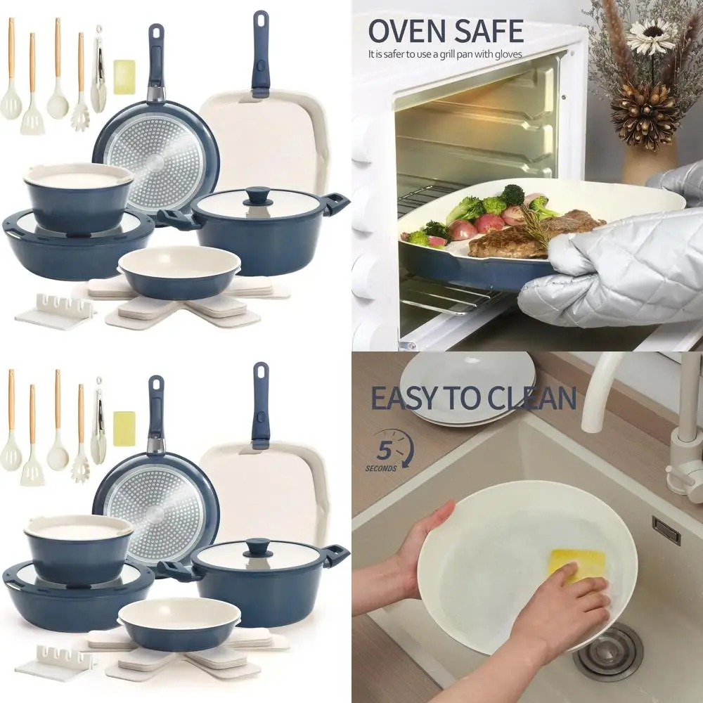 

Blue 23-Piece Nonstick Detachable Handle Cookware Set, Induction Compatible with Frying Pans and Saucepans, Oven Safe