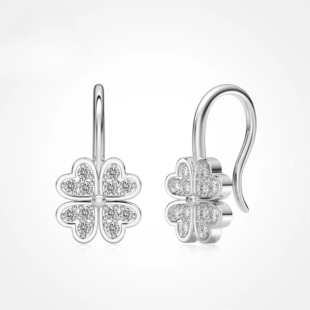 

New S925 silver ear hook for women, niche, light luxury, four leaf clover, micro inlaid zircon, versatile daily earrings