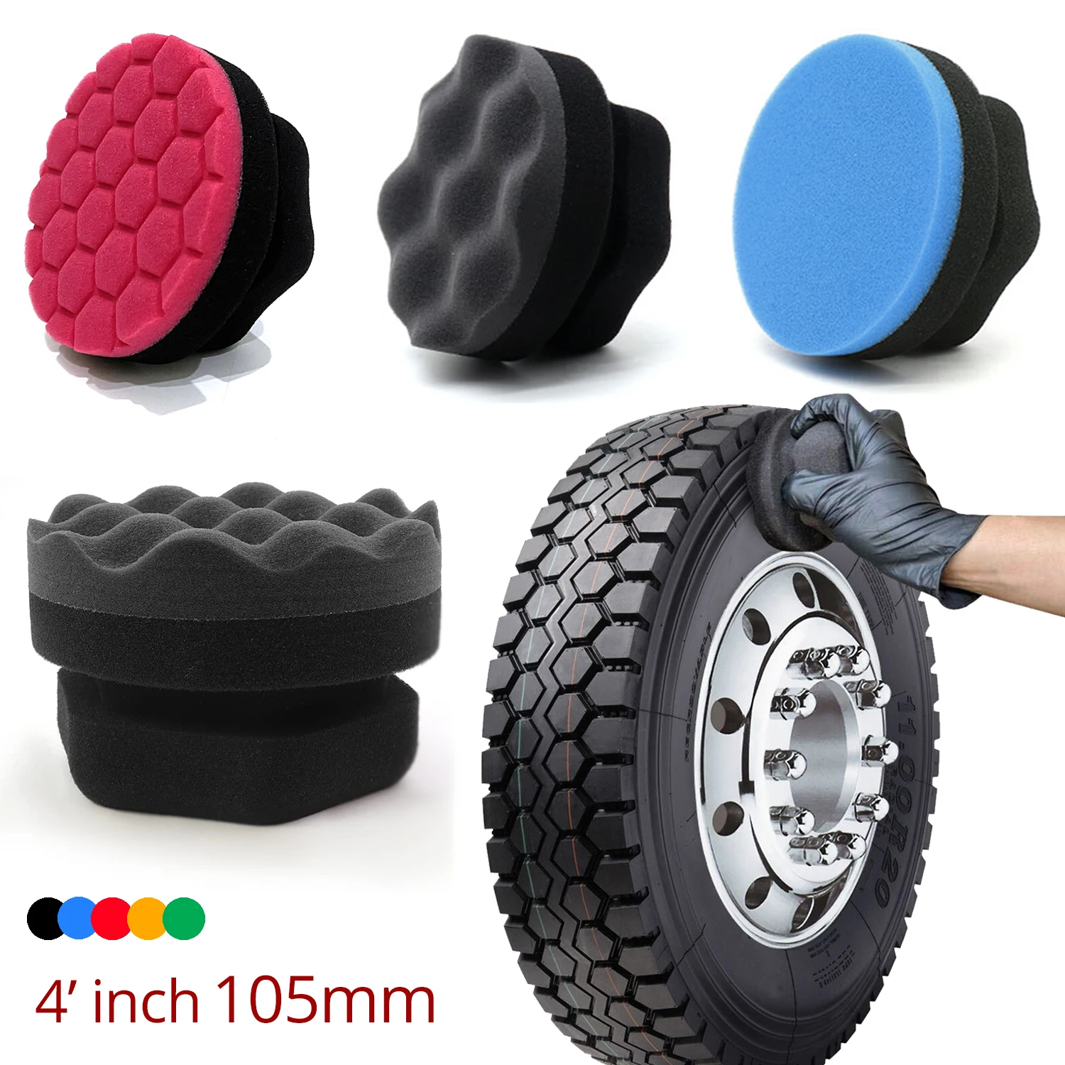 4\' Car Waxing Sponge Polishing Pad Hexagonal Grip Applicator Tire Wax Pad For Car Detailing Coating Wheel Shine Cleaning Washing