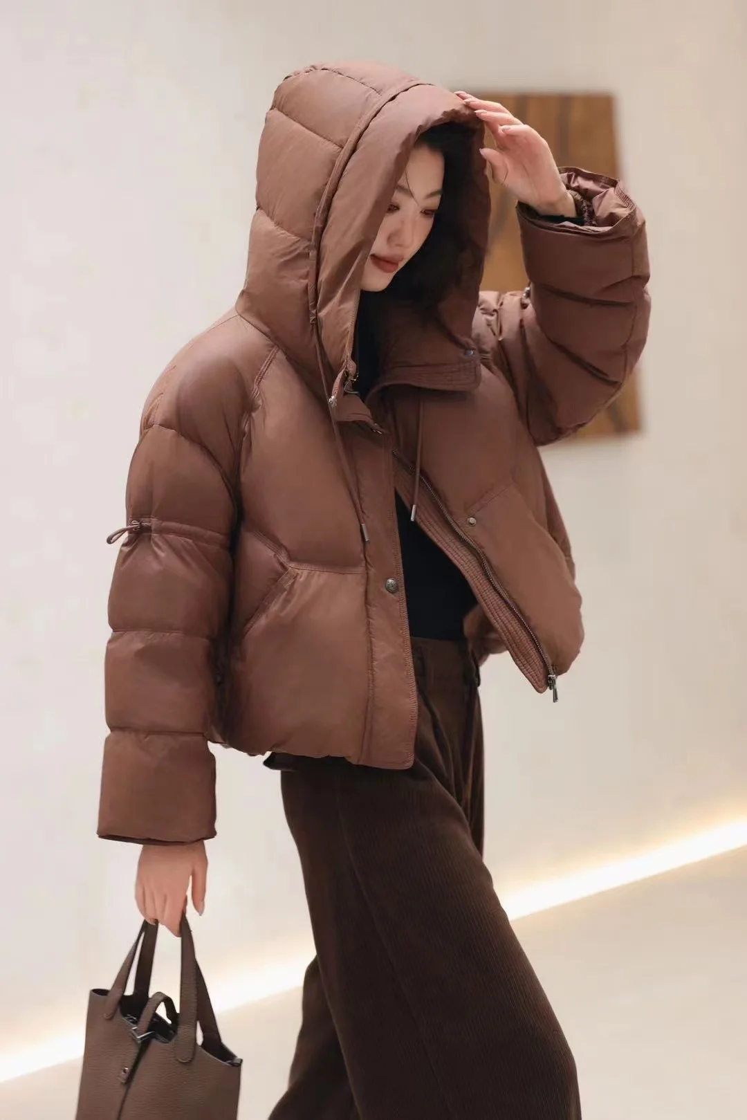 Women's Winter Hooded Zipper Solid Color Thickened Down Coat Japanese Korean Casual Short Style Coat Versatile Down Jacket