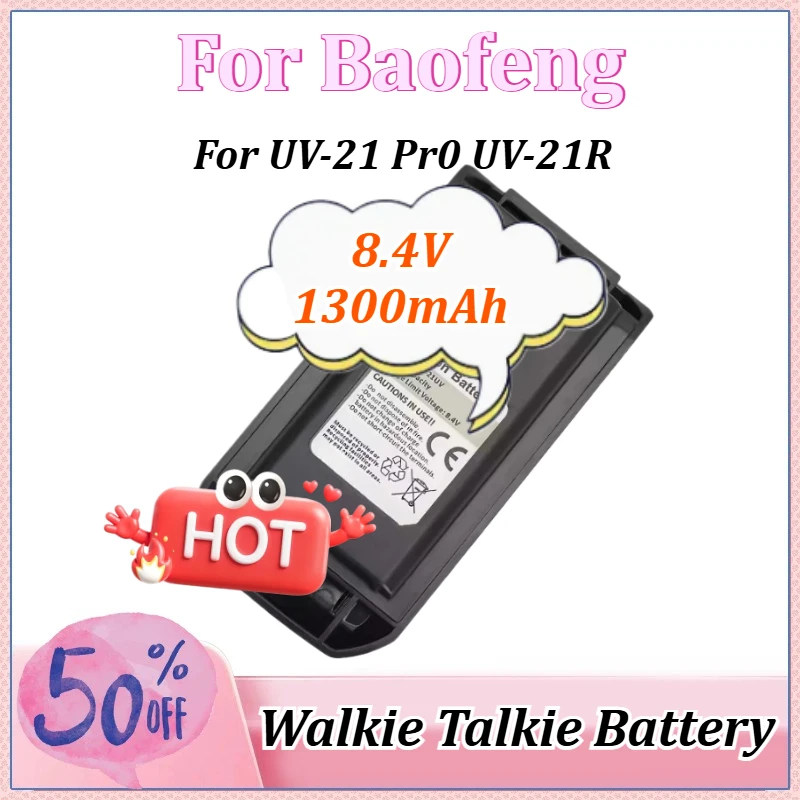 

New Walkie Talkie Battery 8.4V 1300mAh for Baofeng UV-21 Pro UV-21R UV21 Pro Two Way Radio Rechargeable Battery Typc-C Charging