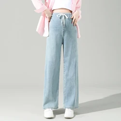 Jean en Denim Délavé pour Femme Enceinte, Pantalon Droit pour le Ventre, Vintage, Été, Grossesse Après la Livraison