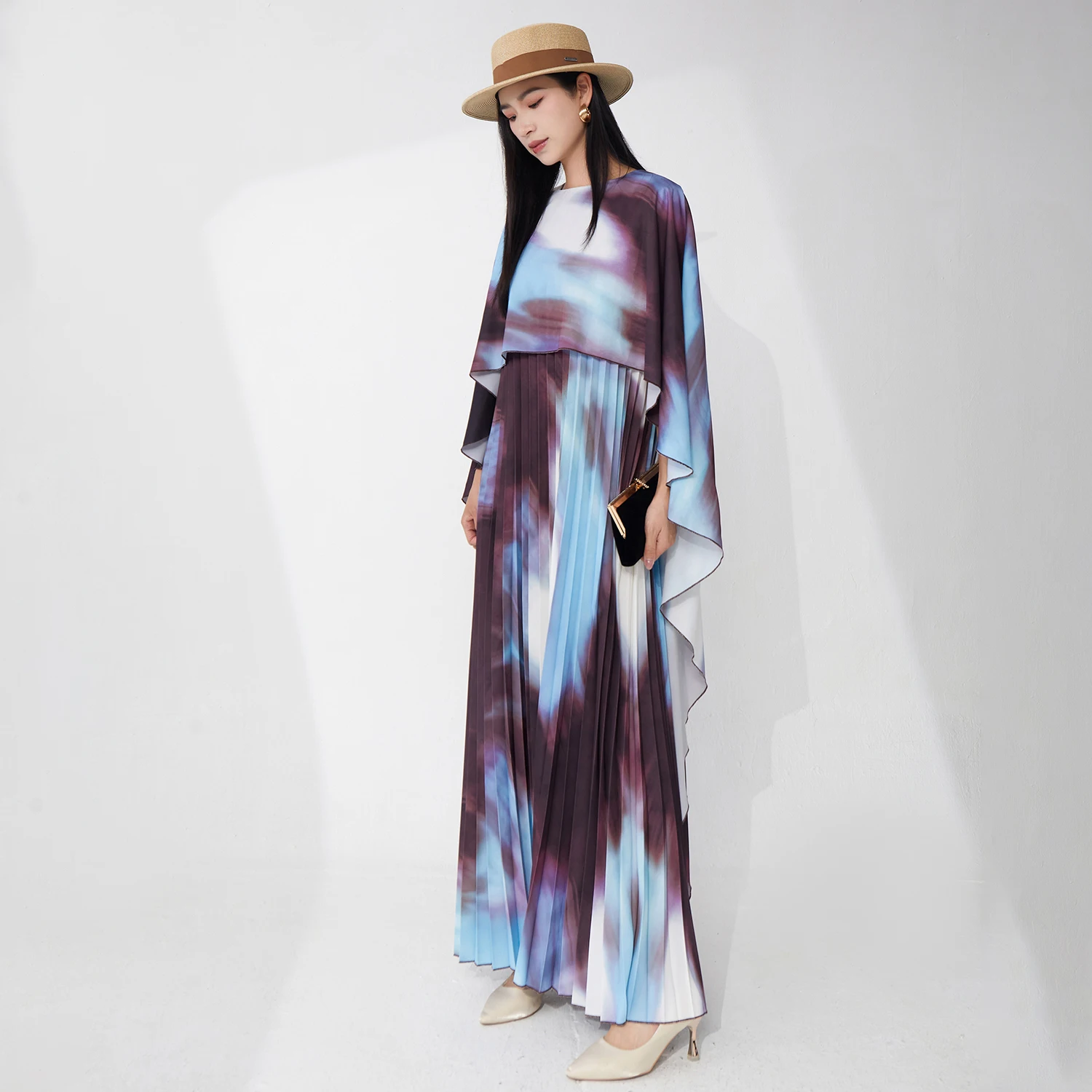 

Miyake Pleated Dress 2025 Summer Fashion Cape One-piece Dress Irregular Loose Plus Size Women's Elegant Party Dresses