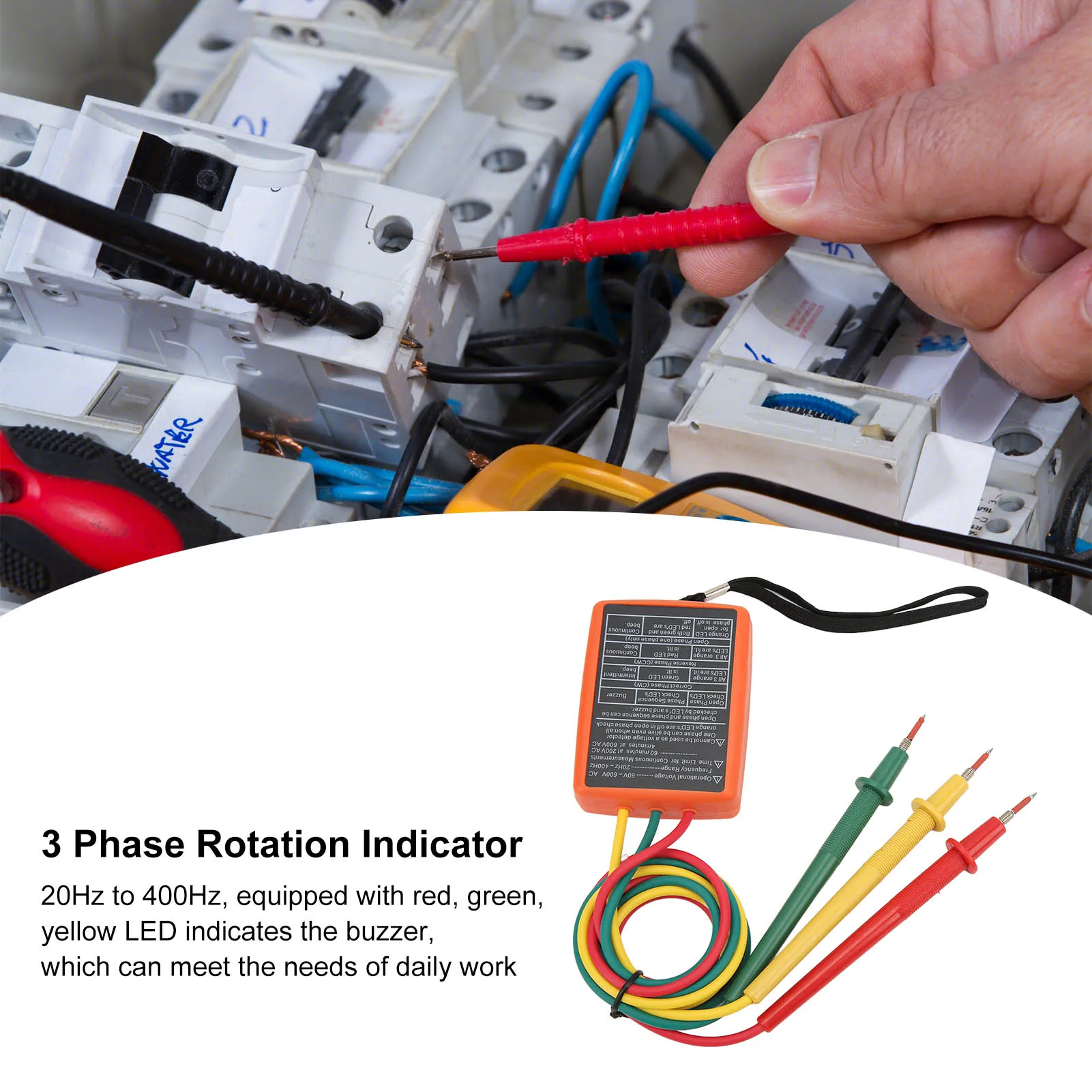 SM852B 3 Phase Rotation Tester Digital 3 Phase Rotation Meter Portable and Wide Range for Electricity Testing AC 60~600V