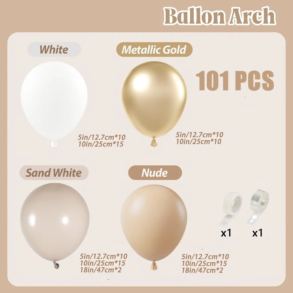 101-teiliges Weißes Sand-Champagner-Gold Ballonbogen-Set - Metallisches Boho Hochzeits-, Geburtstags-, Brautparty-Dekorationsset