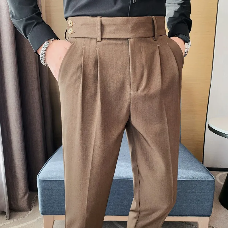 

Neapolitan Men's Casual Pants High Waist Slim Fit Nine Point Suit Pants Faionable Ci Sle Summer Spring Leisure Trousers