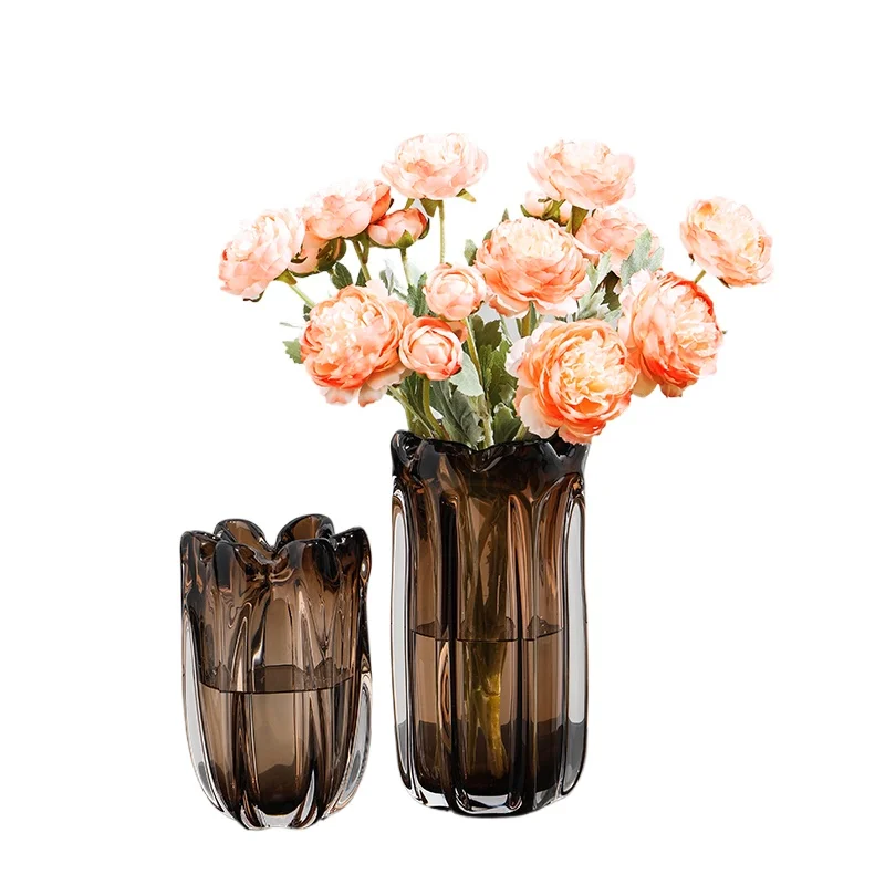 

*High-end glazed glass vase ornament, soft flower arrangement in living room, hotel model room decoration