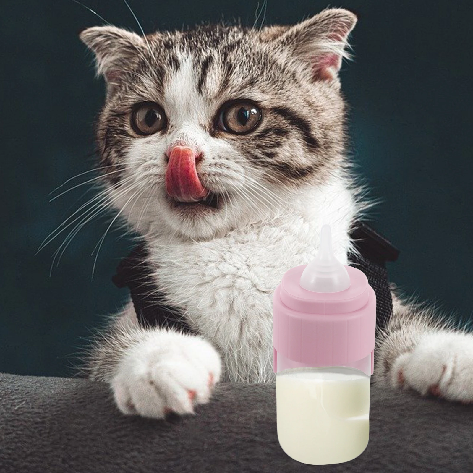 

Pet Milk Bottle with Tiny Nipple for Kittens Puppies Easy Squeeze Feeding Bottle for Home Travel Use Animal