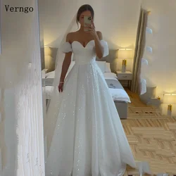 Verngo Sweetheart A Line Wedding Dresses Sleeveless Shiny Sweap Train Elegant Bridal Gowns Formal Long Bride Dress