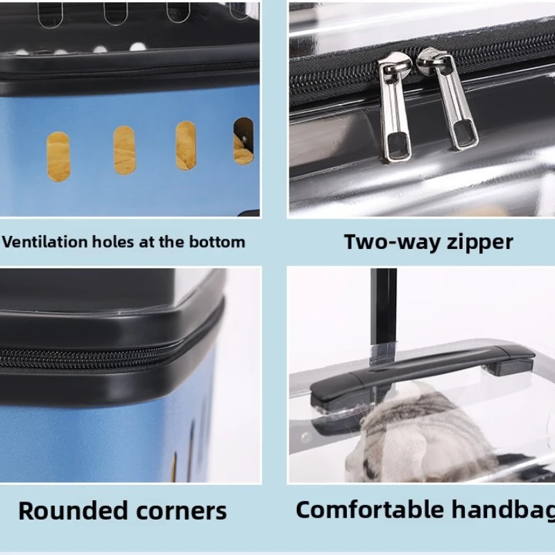 Transparent Pet Carrier Backpack Portable Dog Trolley Case Comfortable Breathable Cat Travel Cage Trendy Flight Case with Wheels view 4