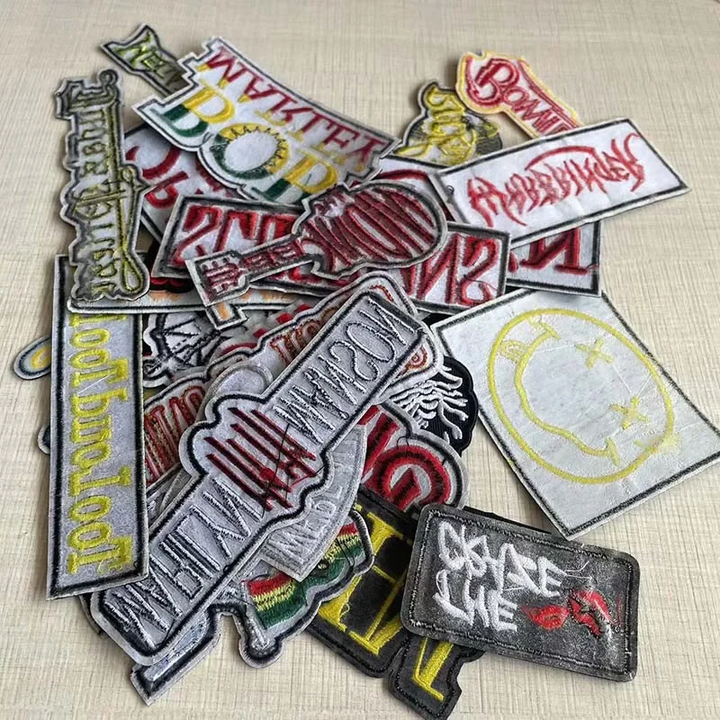 10PCS/Punk Metal Rock Band Music Emblem Patches,Fabric Letter Embroidery Applique Badge Iron on Transfer Stickers for Clothing