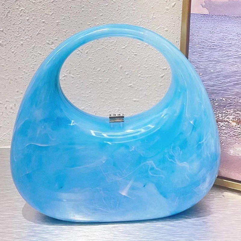 Bolso de concha acrílica Vintage para mujer, media luna, bolso de mano, bolso de noche, media luna