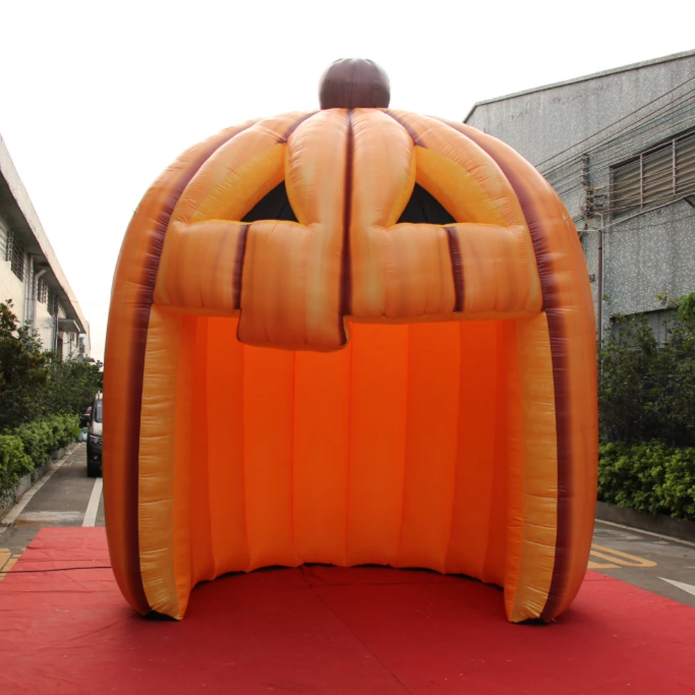 Groothandel 4M Hoge Kunstmatige Opblaasbare Pompoentent Voor Halloween Decoratie Outdoor Evenement Oranje Podium Tunnel Met Blower