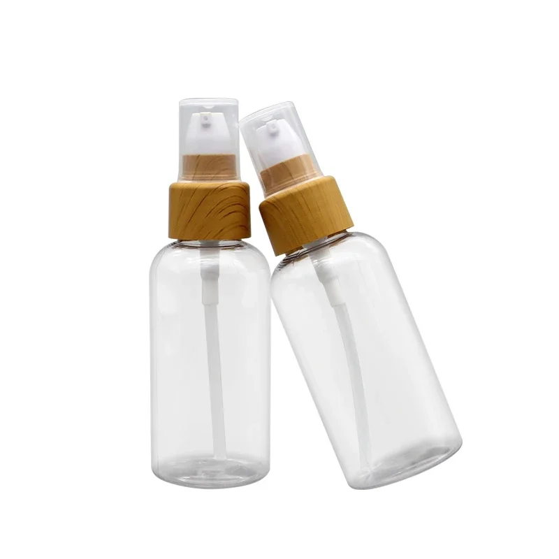 

75ML 40pcs Transparent Plastic Bottle With Wood Grain Lotion Pump, Empty Cosmetic Toner Essence Packaging Bottles