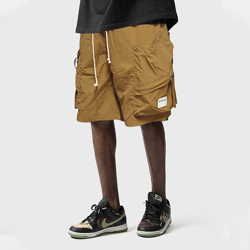 Summer Men\'s Sports Cargo Shorts With Multi Pocket Streetwear Solid Color Simple Loose Shorts Casual Quick Drying Short Pants