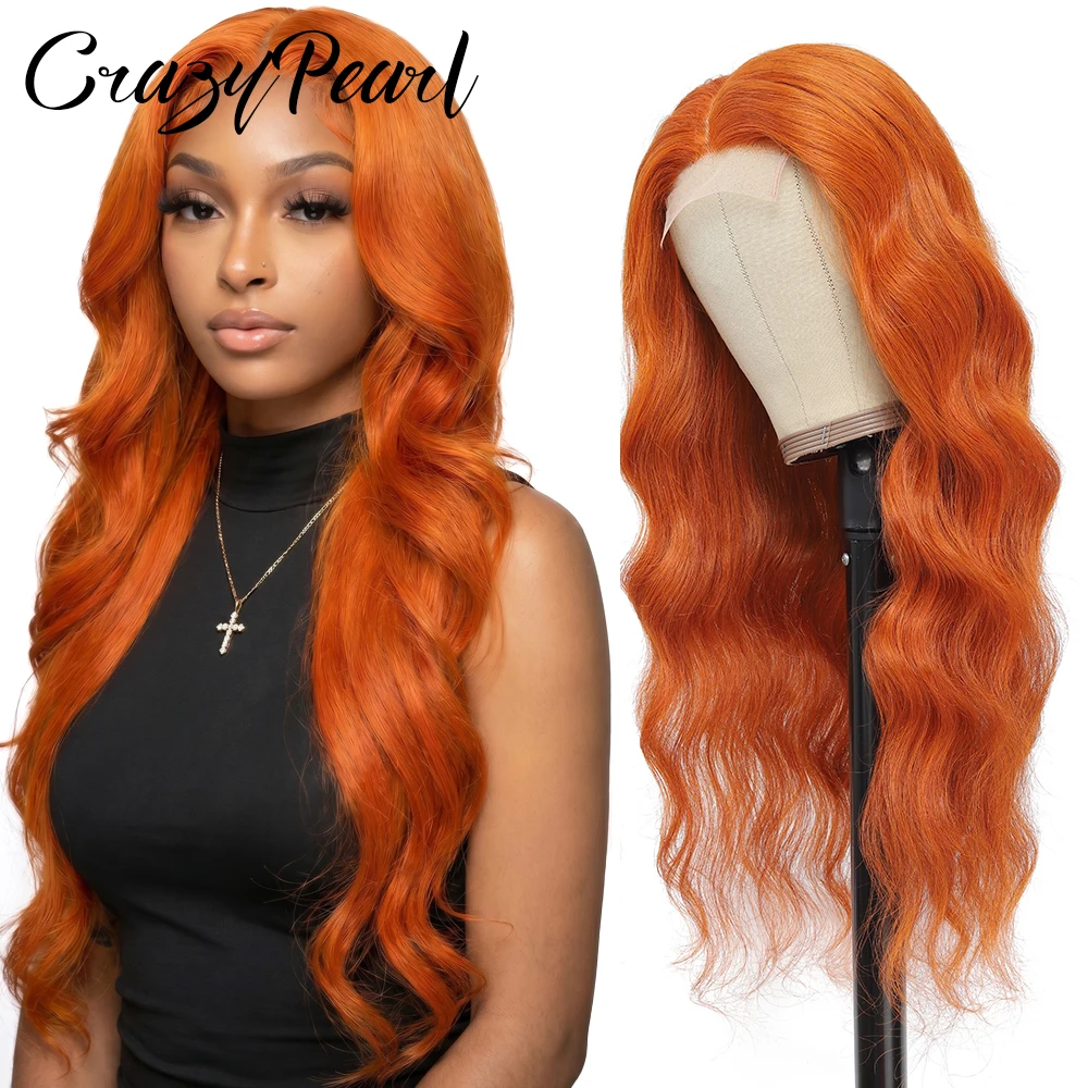 

Ginger Orange Wig Human Hair 30 Inch 4X4 Body Wave Lace Closure Wigs Glueless Wigs Human Hair Pre Plucked Pre Cut 200% Density