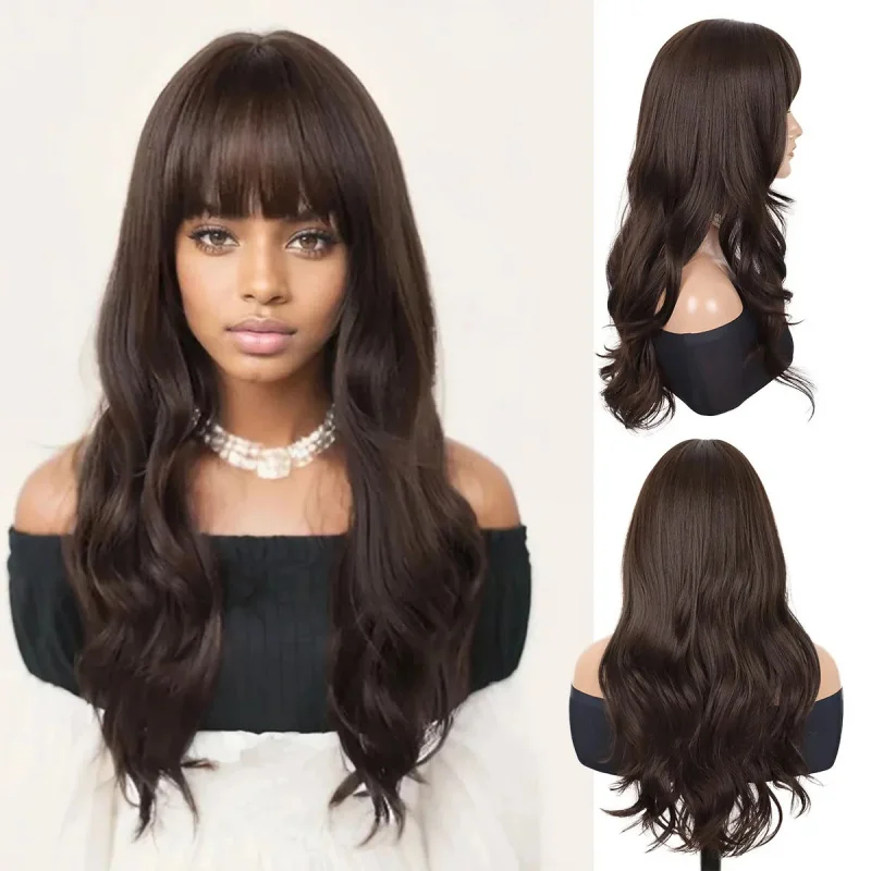 

Dress Up Wig With Fringe Soft Long Wavy Heat Resistant Hair Choc Brown