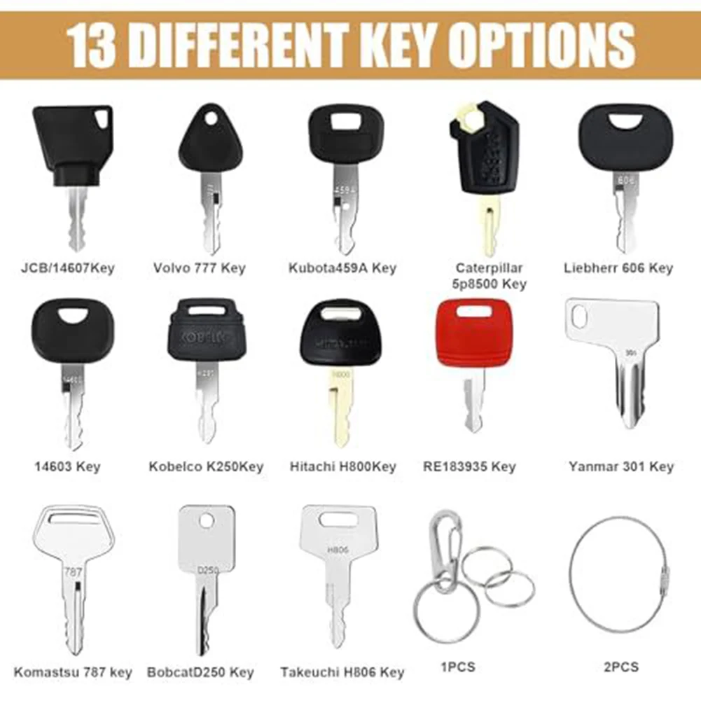 Excavator Ignition Starter Key Set 18 PCS with Essential Keys Rings and Chains for Agricultural Equipment and Construction Use