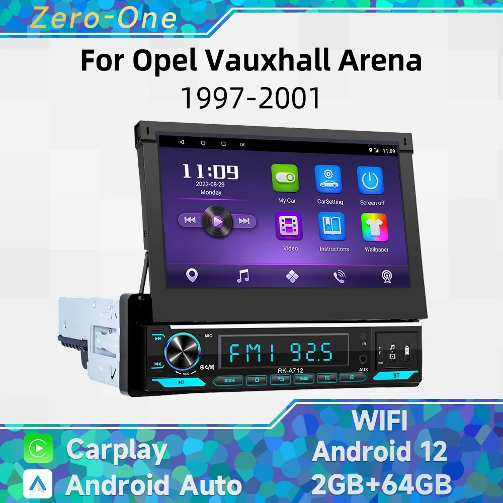 1Din 7 Inch Retractable Screen Carplay Android Car Multimedia Radio for Opel Vauxhall Arena 1997-2001 Head Unit GPS Android Auto